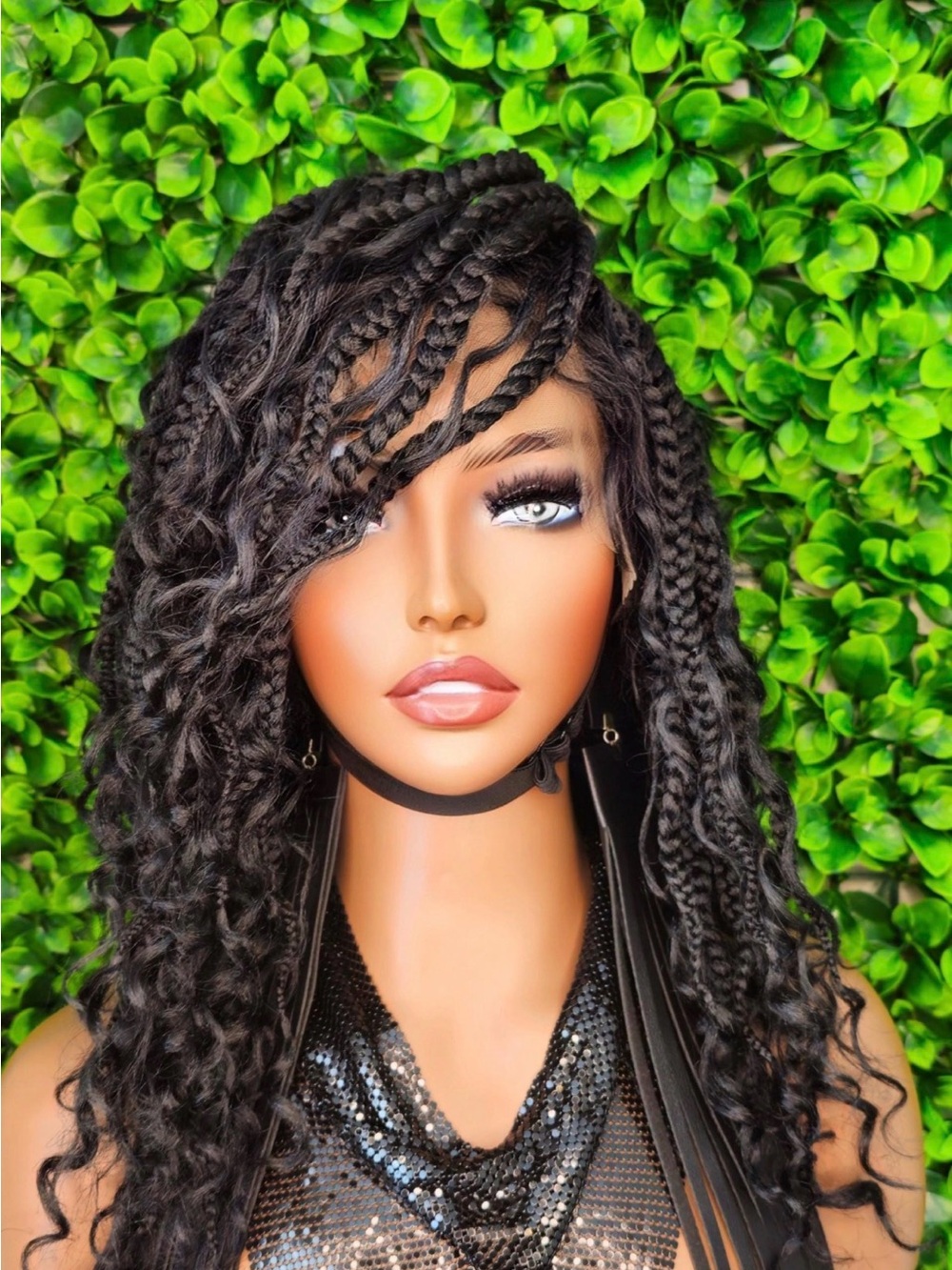 Black Braided Boho Curly Wig for Women - Stylish Protective Hairstyle